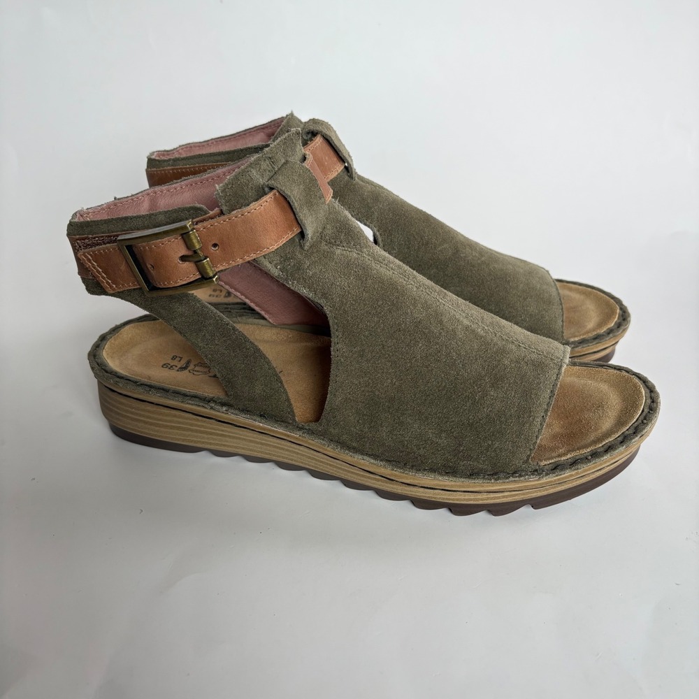 Naot Verbena Sandals Womens 8 Olive Green Suede Leather Ankle Strap EU 39